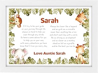 On Your Christening Day Gifts for Boys Girls, Personalised Christening Gifts for Godson Goddaughter, Gifts From Godparents, Christening Poem Keepsake, Jungle Animal Safari