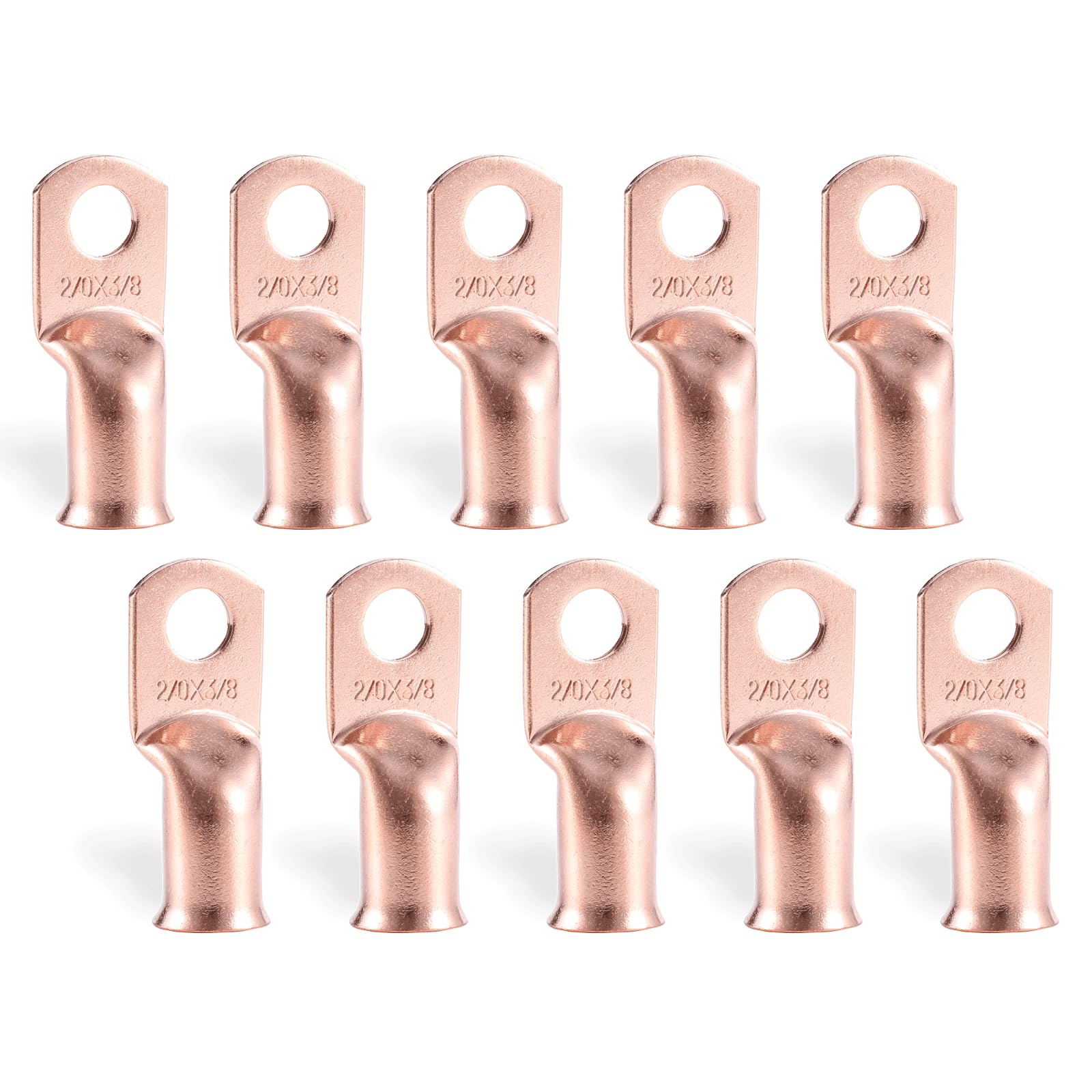 RIOCAN 10pcs 2/0 AWG-3/8”(M10) Ring Terminals Battery Lugs Battery Cable Ends Heavy Duty Wire Lugs 00 Gauge Terminals Copper Lugs Battery Terminal Connectors