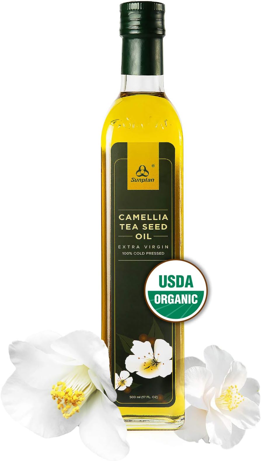 Sunplan Organic Camellia Oil – All Natural Camellia Tea Seed Oil - Extra Virgin Cold Pressed Cooking Oil (17 oz)