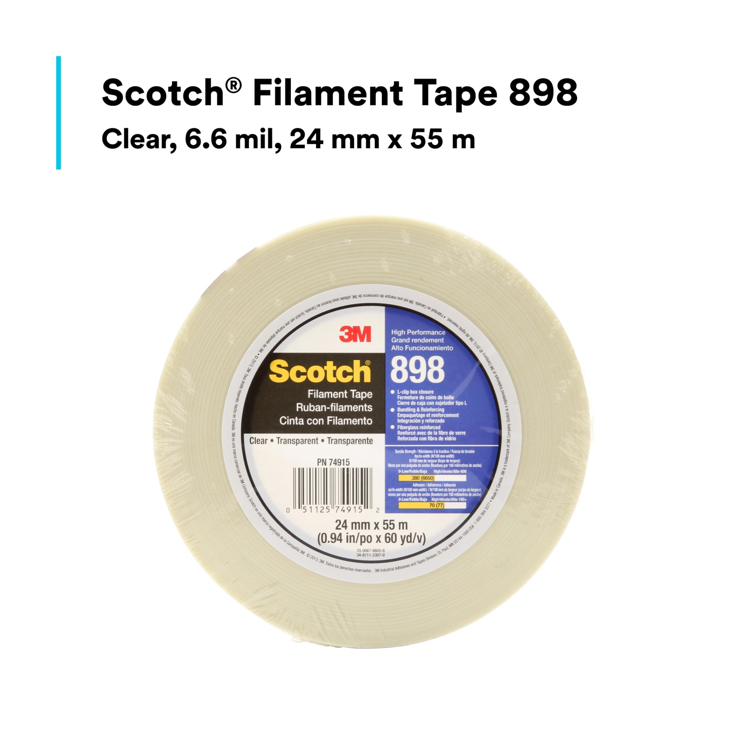 Scotch® - Cinta de filamentos 898, transparente, 24 mm x 55 m, 6,6 mil