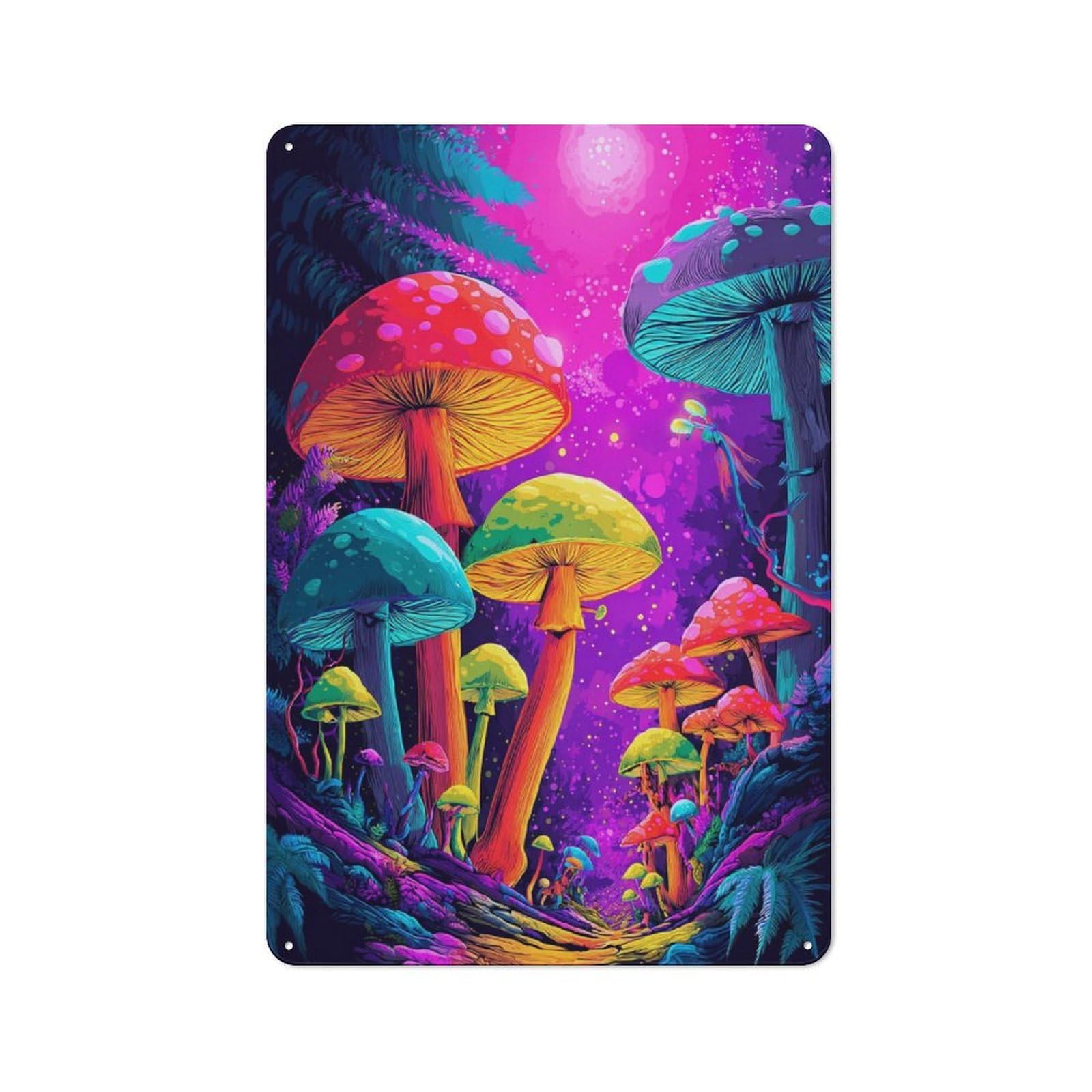 Junmoney Vibrant Mushroom Forest -1 Printed Metal Sign 30X20cm For Home Office Or Studio, For Winter Room Styling In Home Office And Studio
