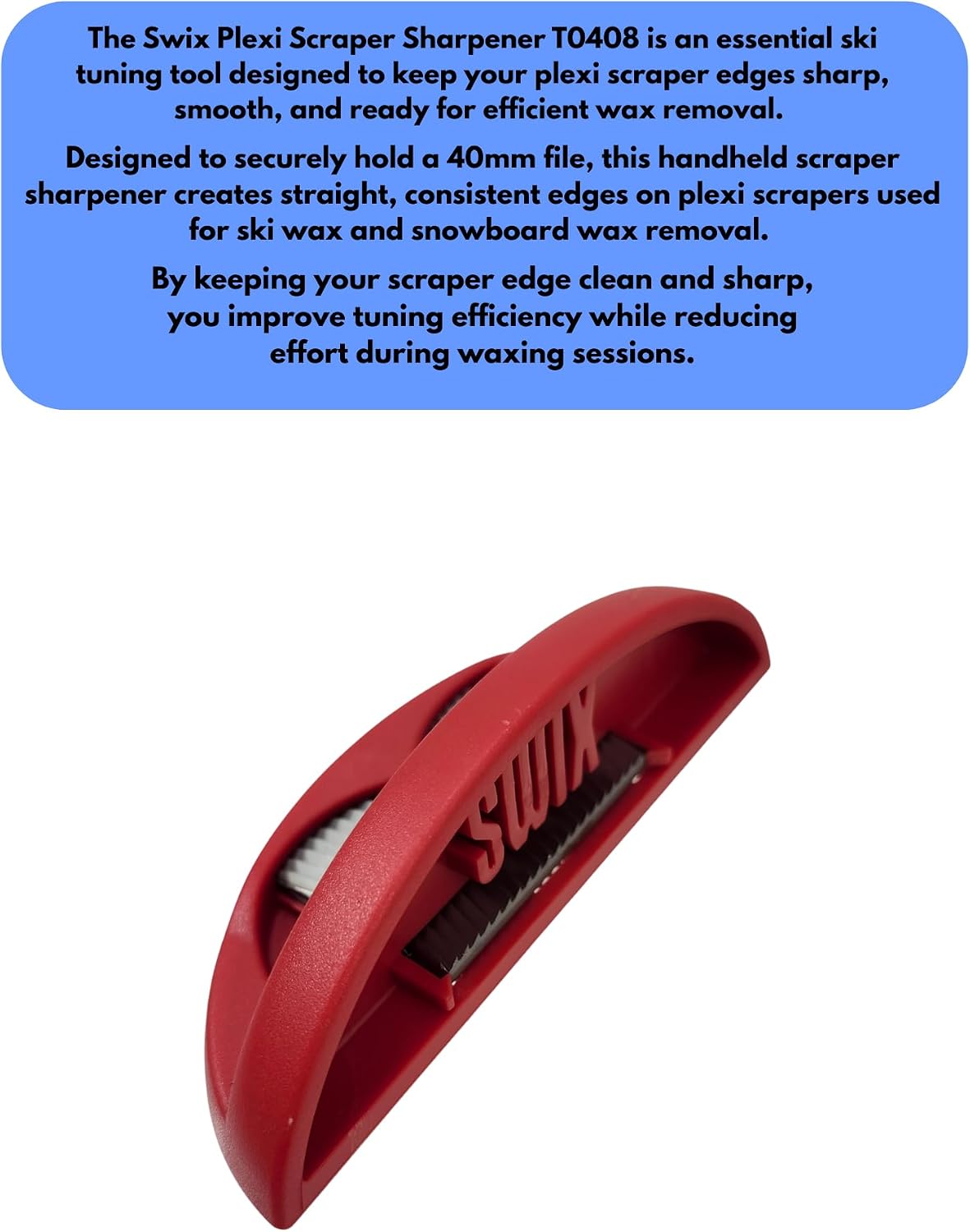 Swix Plexi Scraper Sharpener T0408 for Ski & Snowboard Wax Scrapers, 40mm File Guide Tool for Plexi Scraper Sharpening and Ski Tuning | File Guide Tool for Sharpening and Tuning