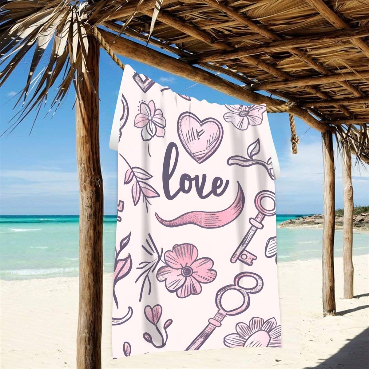 Amazon.com: Hearts Flowers Keys Love Beach Towel 30