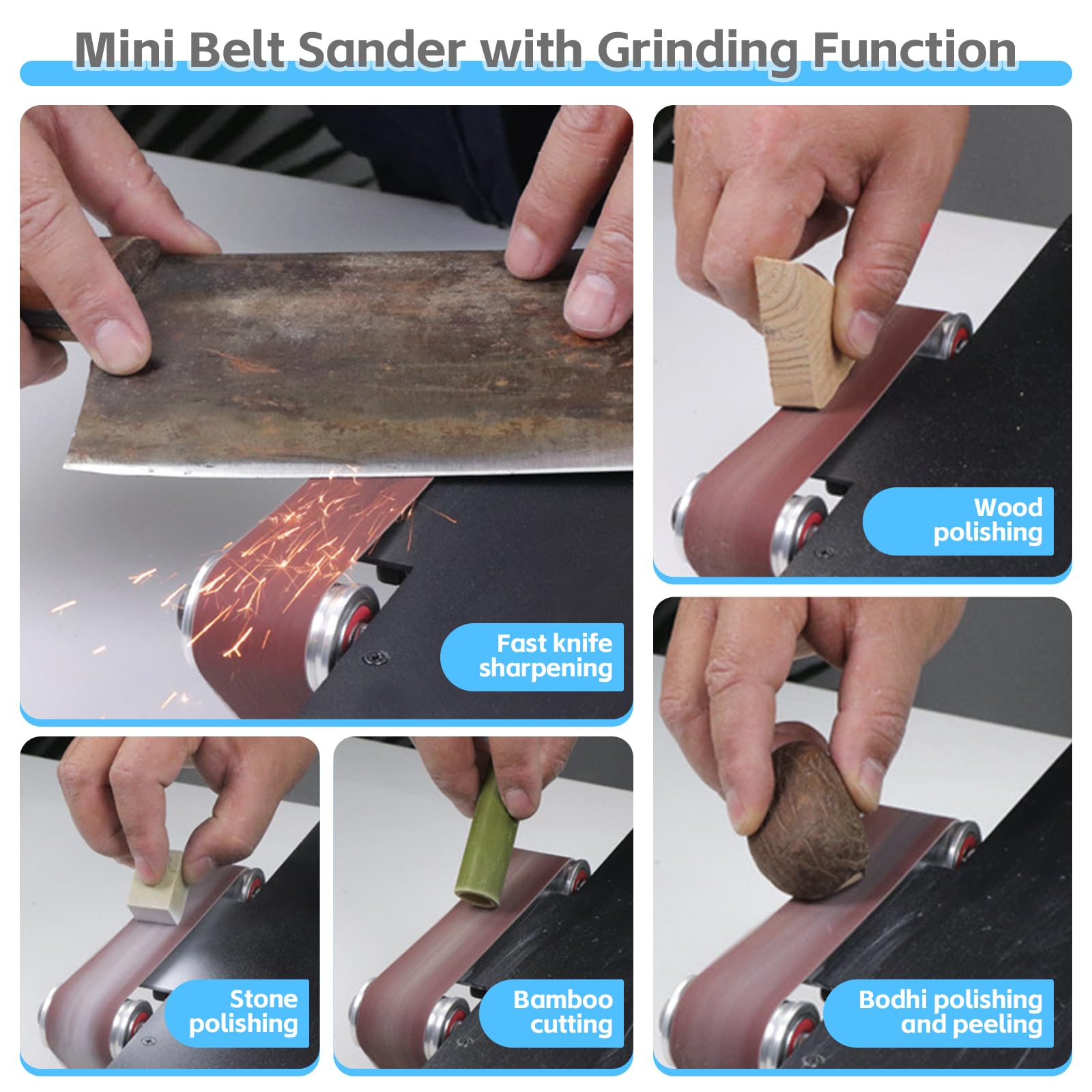 Mini Tischkreissäge, Tischkreissäge Klein mit Bandschleifer, 300W Multifunktionale Tragbare Präzisions DIY Miniatur Tischkreissägen mit 4 Klingen, 0,1-30mm Sägeblatt für Holzhandwerk, DIY