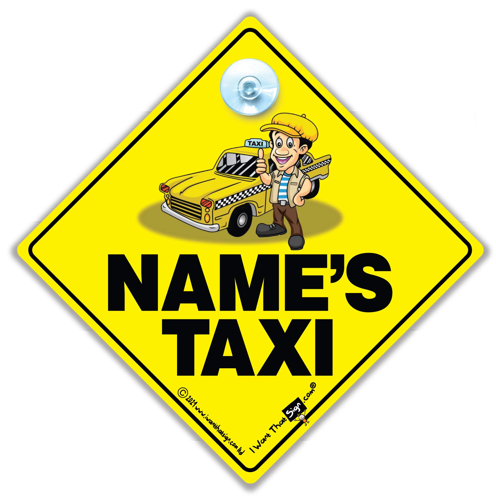 Iwantthatsign.com Yellow Taxi Sign Car Sign, Customised Taxi Car Sign With Cabbie, Personalised Taxi Car Sign, Suction Cup Car Sign, Baby On Board Sign Style Taxi Sign You Can Add A Name To