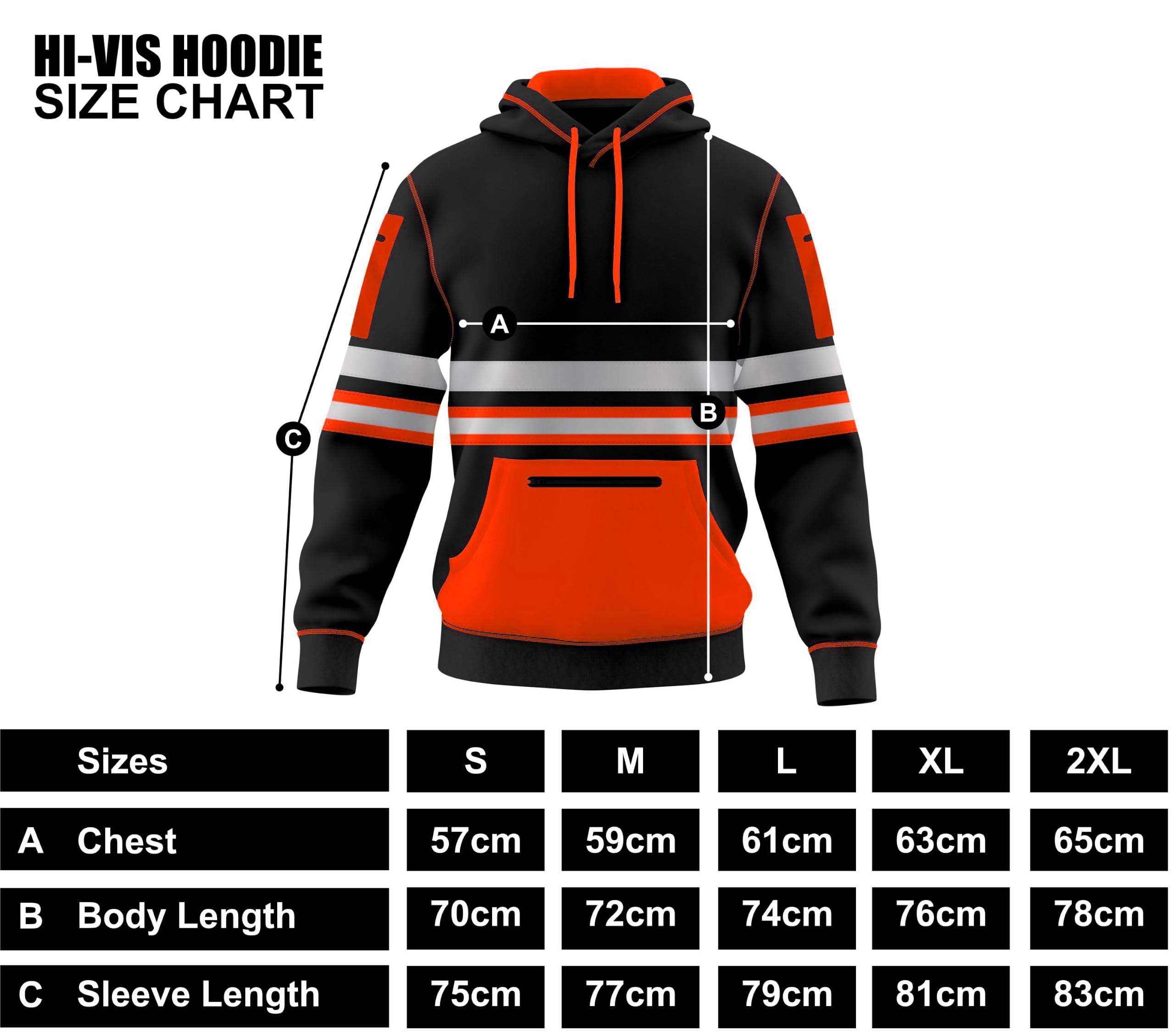 TORO ACTIVA Hi Viz Pull à capuche pour homme avec bande de sécurité réfléchissante et poches zippées et cordon de serrage haute visibilité