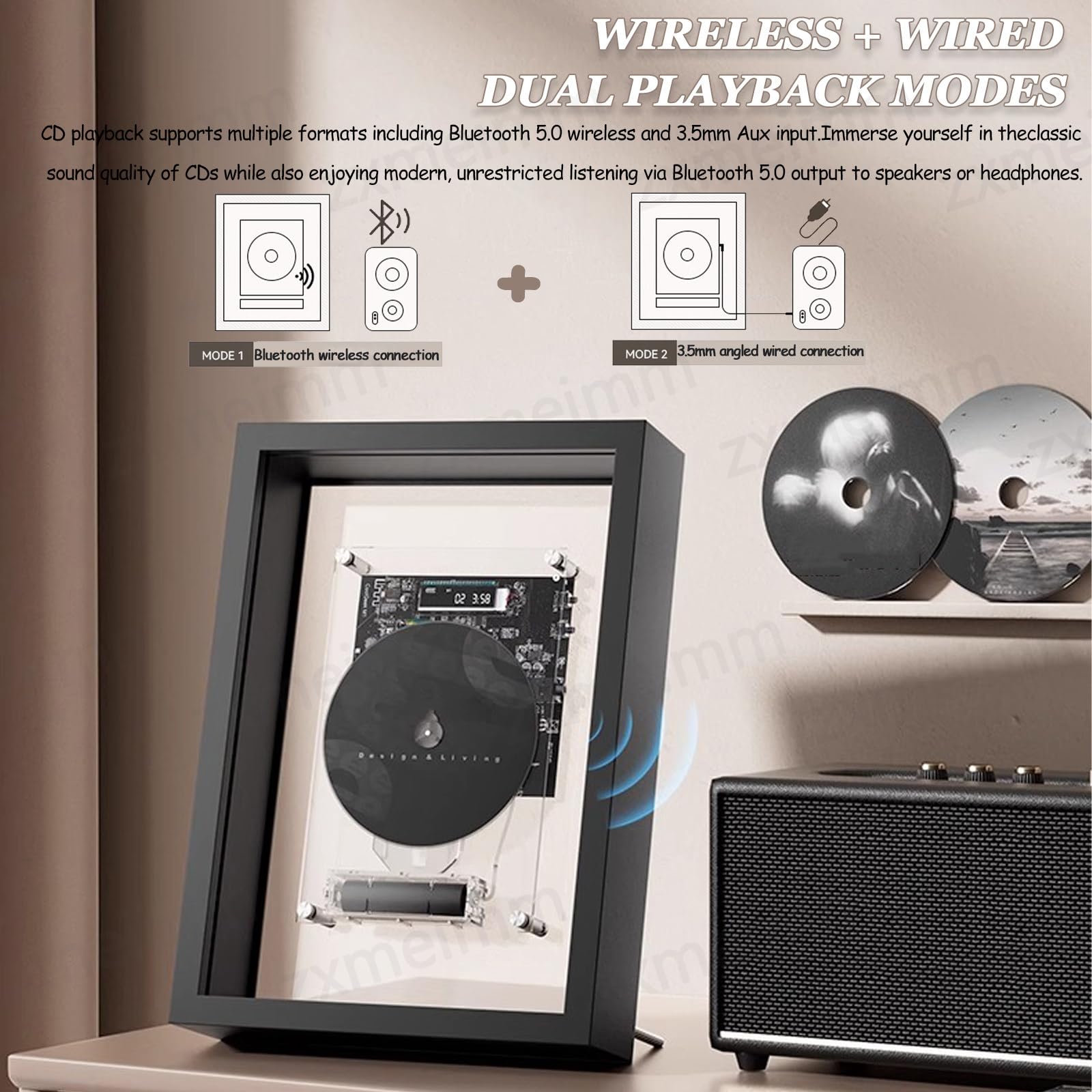 Lettore CD con Bluetooth, telecomando, suono Hi-Fi, batteria rimovibile, staffa per montaggio a parete inclusa