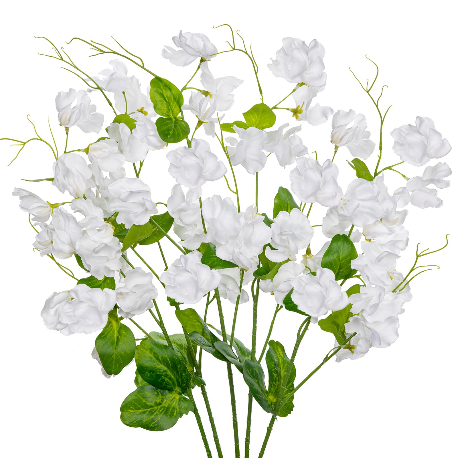 Arborus 5PCS Faux Sweet Peas Blossom Stems 23.6" Long Stem Artificial Sweet Pea Flowers for Tall Vases Fake White Flowers Silk Spring Flower for Floral Arrangements Home Wedding Table Decor