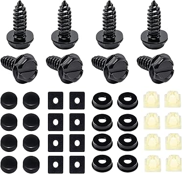 HAOBO 8Set License Plate Screw Kit, Black License Plate Screws, Rustproof Stainless Steel Car Tag Plate Mounting Hardware, Fastener Nut for Securing Frames and Covers on Cars, Trucks, SUVs