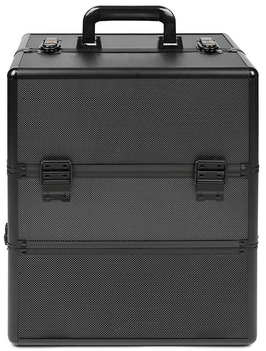 SEVICO Kosmetikkoffer Schminkkoffer Make-up Aufbewahrung Organizer für die Reise für Friseure und Visagisten Nähzubehör abschließbare Box mit Tragegurt Schwarz V10