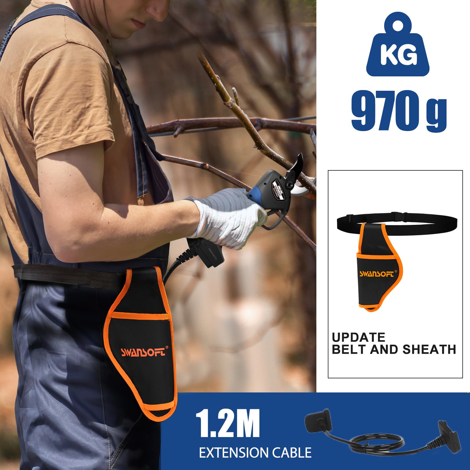 SWANSOFT 8605 Akku Astschere, 40mm Akku Gartenschere, 1050W 21V 2A Progressive Elektrische Astschere für Olivenbäume, Weinberg