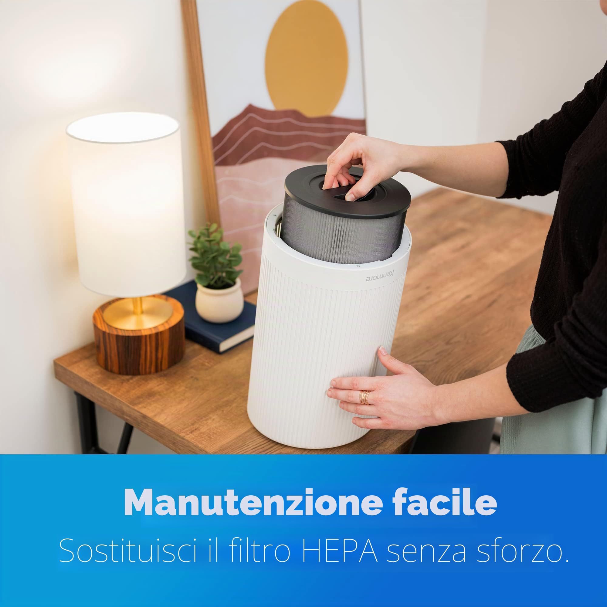Kenmore Purificatore d'aria PM1005 con filtro HEPA H13, copre fino a 850 mq, sistema di filtrazione HEPA SilentClean a 3 stadi da 25 db, per ufficio e camera da letto