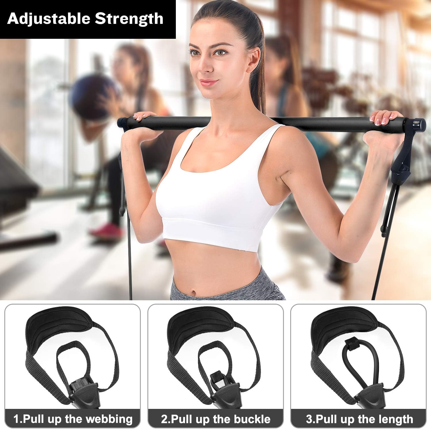 Wastou Pilates Bar, Portable Pilates Bar Kit with Adjustable Resistance Band for Different Height, Home Gym Exercise Stick Yoga Bar with Foot Loop for Hipsline, Stretching, Muscle Toning (Black) : Sports & Outdoors
