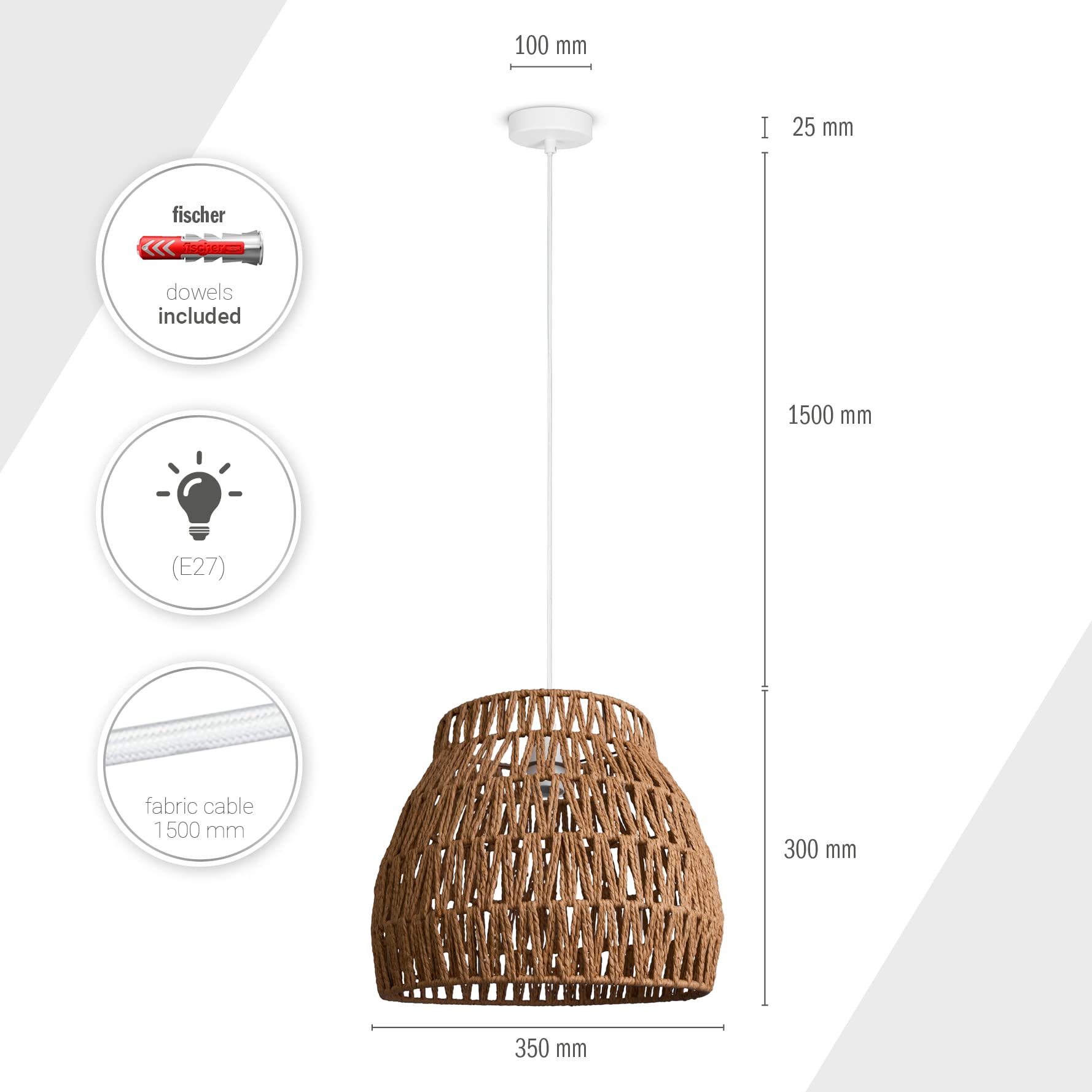 Paco Home Sospensione LED In Carta E Alluminio Per Soggiorno E Camera – Design Naturale E27 (Bianca, 35cm)