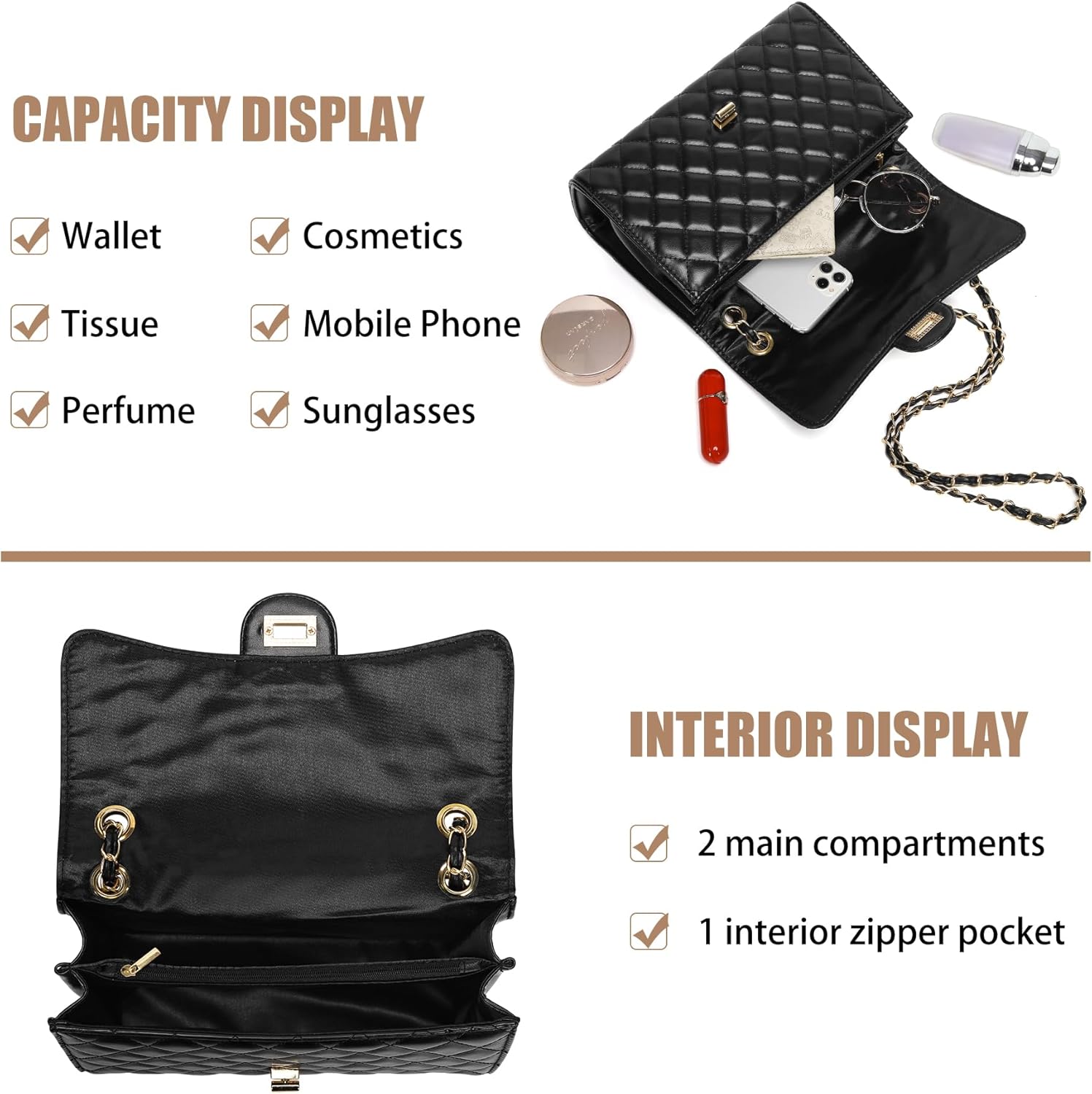 Quilted Crossbody Purse for Women Trendy Ladies Shoulder Bag with Chain Strap PU Leather Cross Body Bags Satchel HandBag - Image 5
