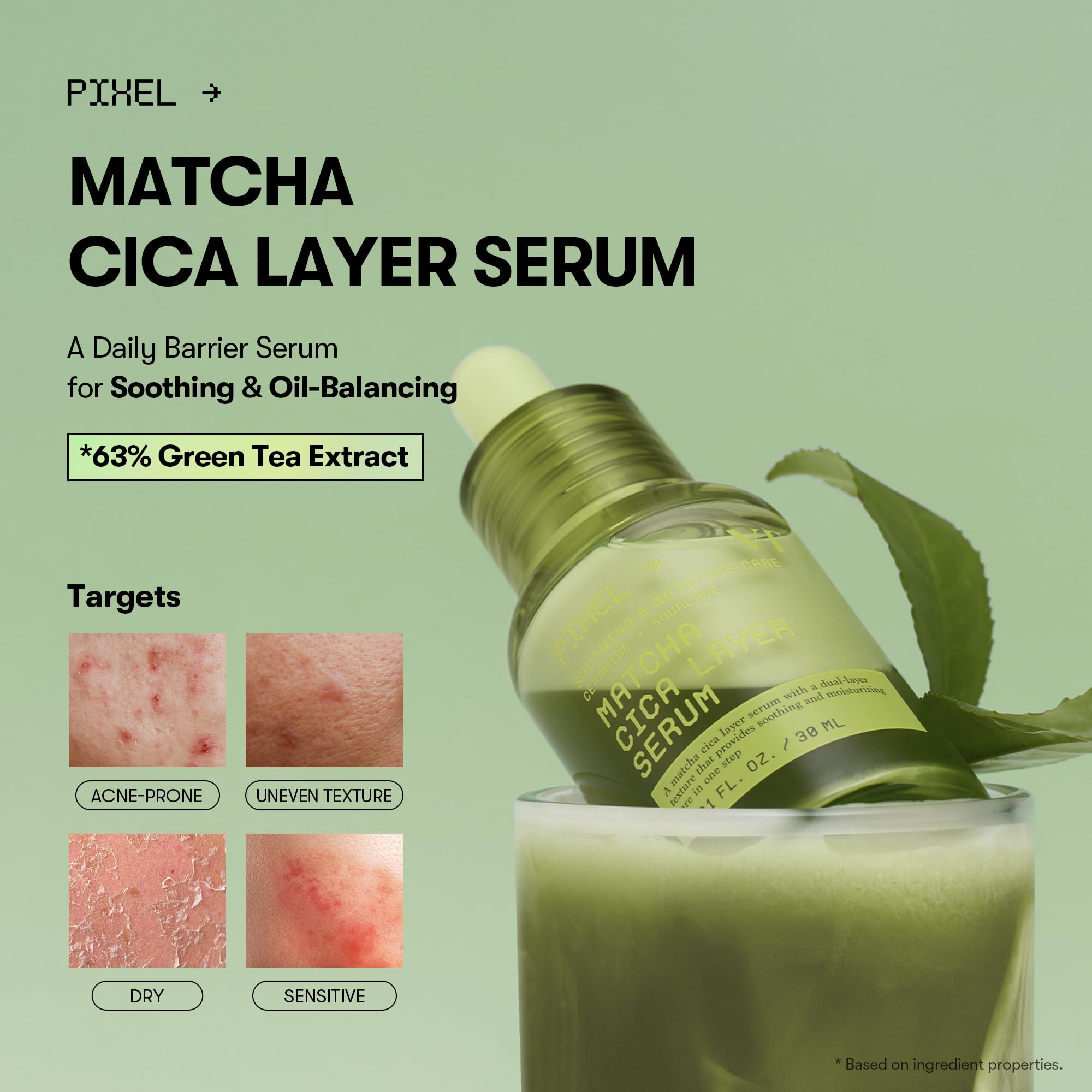 VT COSMETICS Matcha Cica Layer Serum with Ceramide & Squalane, 30ml