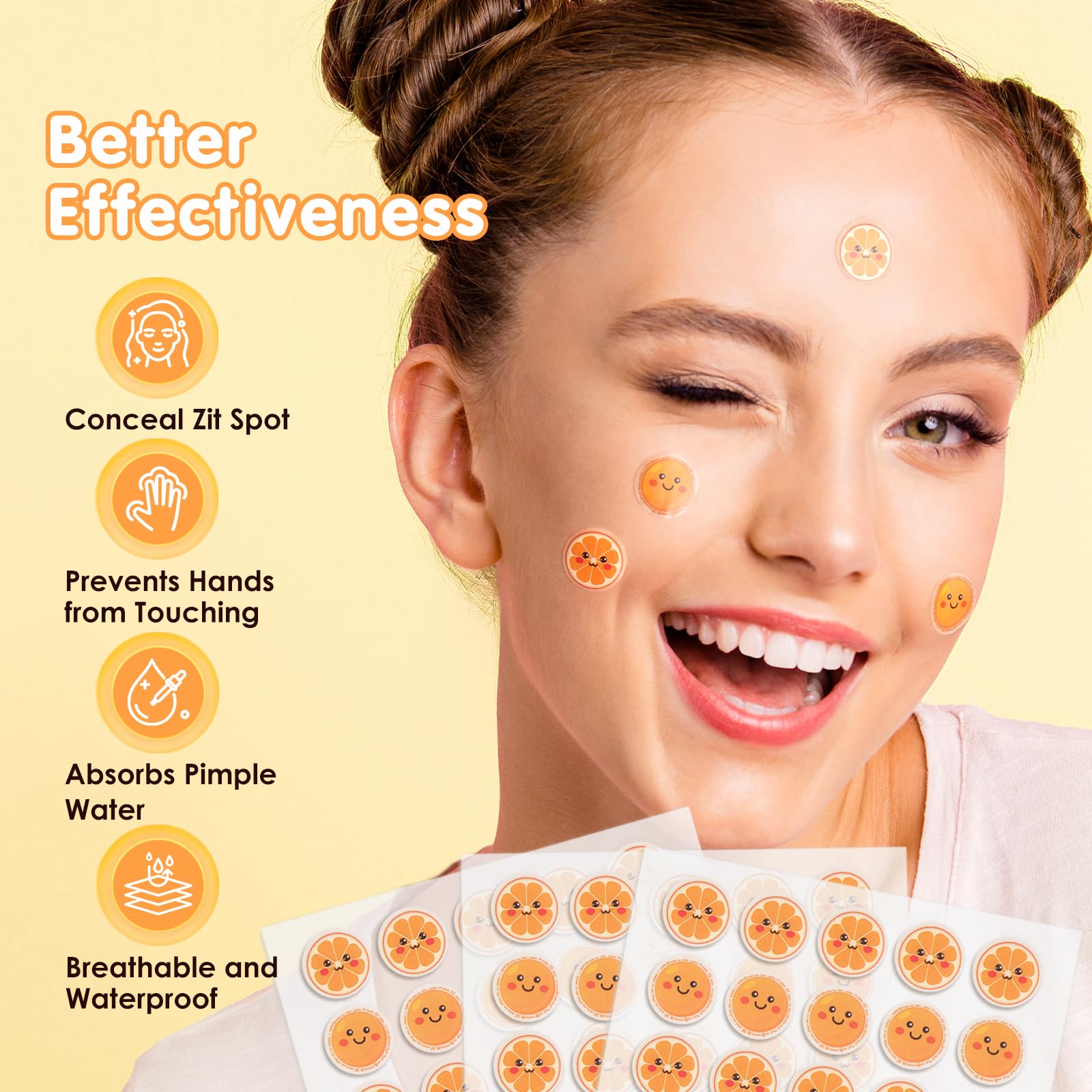 AUSLKA Pimple Patches Hydrocolloid Patches, Orange Shape Pimple Patches for Face Zit Patches Contain Vitamin C - Image 2