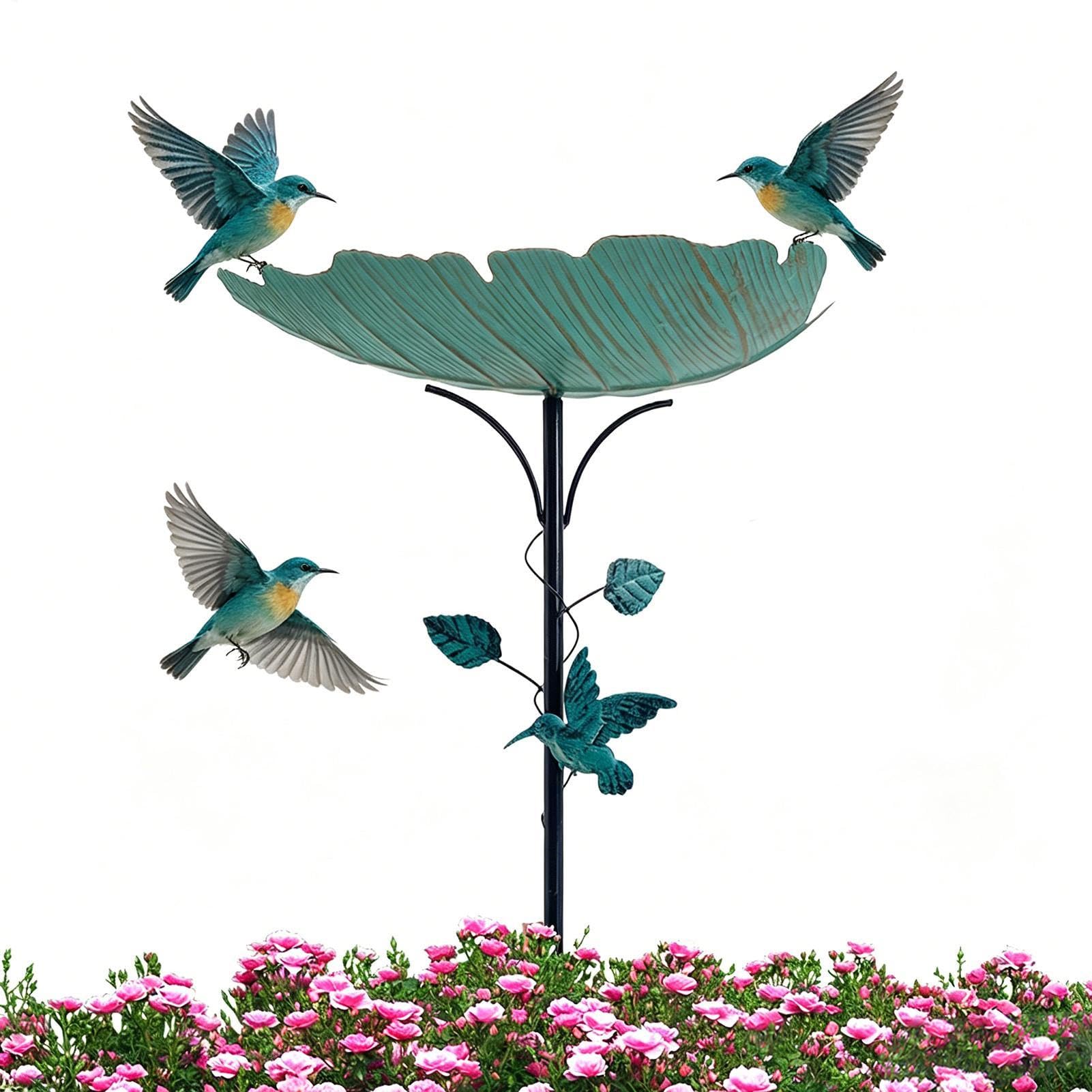 Bain pour oiseaux extérieur en forme de feuille sur pied pour jardin