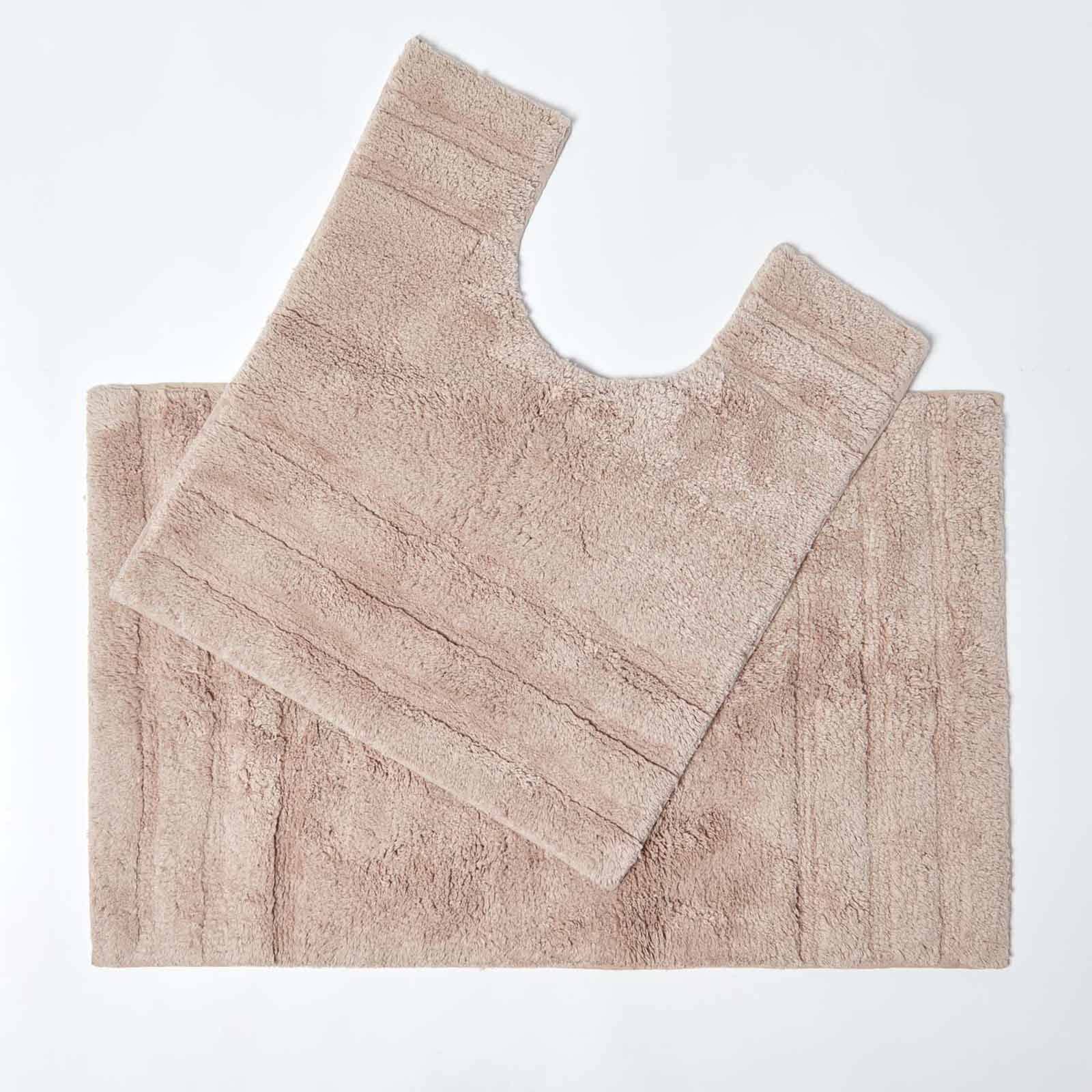 Homescapes Spa Supreme 2-teiliges Badematten-Set (Duschvorleger 50 × 80 cm + WC-Vorleger 50 × 55 cm) aus 100% Baumwolle, Beige