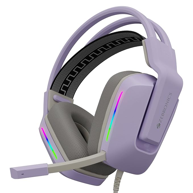 ZEBRONICS Havoc Premium Gaming Over Ear Wired Headphone with Dolby Atmos Subscription, 50mm Neodymium Drivers, Extra Soft Ear Cushion, Suspension Headband,Braided Cable (Purple)