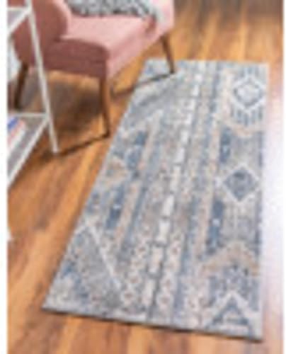 Miniatura 3 de Unique Loom Portland Collection Southwestern - Alfombra de área a rayas tono sobre tono (2 pies 2 pulgadas x 6 pies, alfombra de pasillo, azul