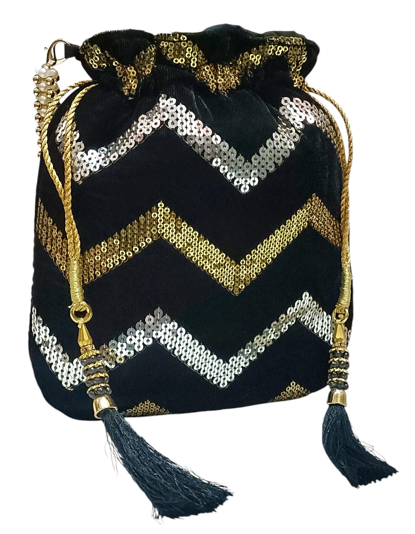 amerie fashions Premium Women's Black Sequins Potli Bag Purse for Party Wedding-picture-13