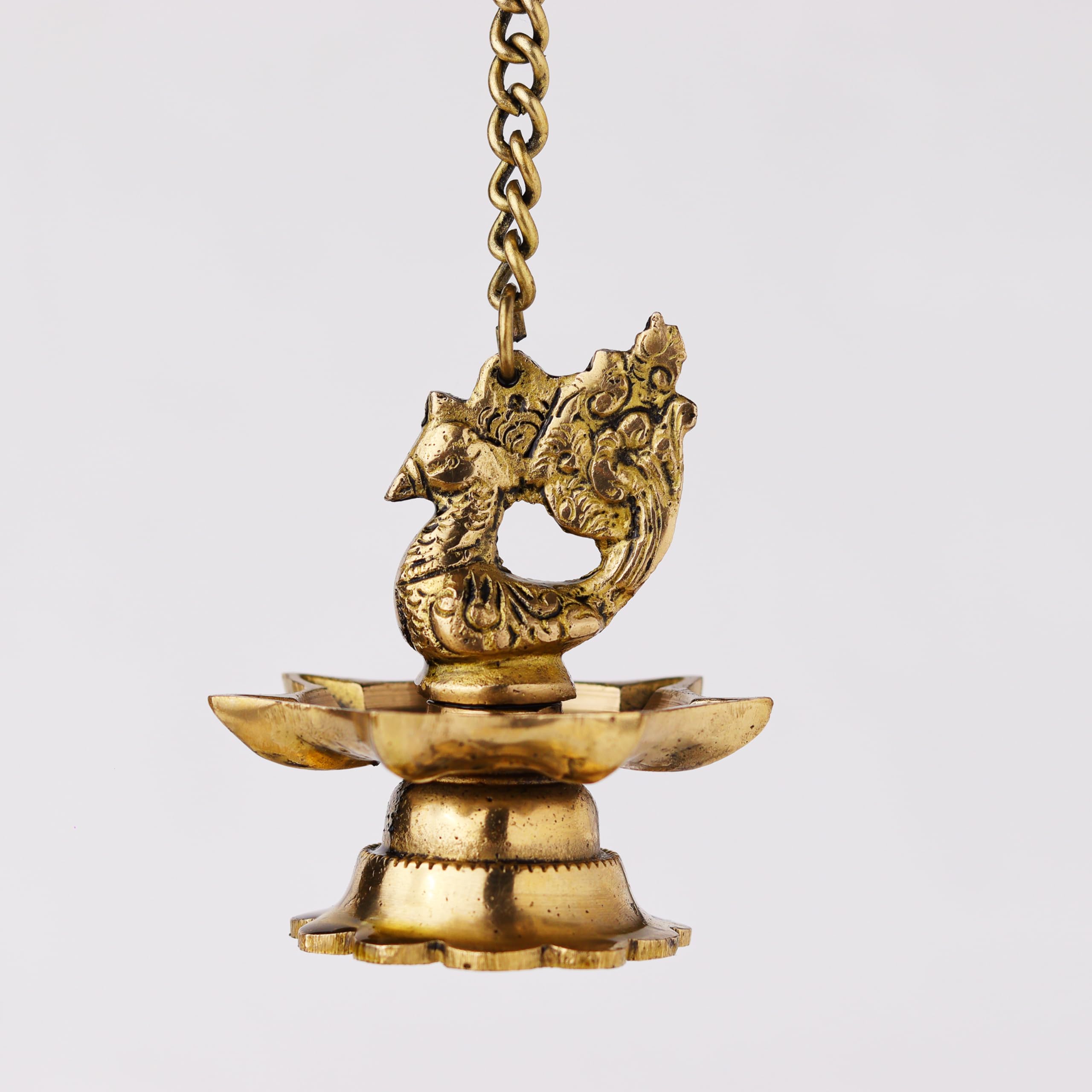 Artvarko Lampada a sospensione in ottone a forma di pappagallo Diya per Diwali Pooja/Puja, decorazione per la casa e regali, 21 cm