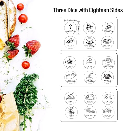 Miniatura 3 de 3 dados de comida para decisión de alimentos para parejas, juego de dados de comida, juego de dados de comida de acero de 11 años para él, regalo de