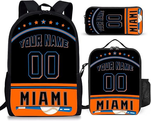 Rixeucey Mochila personalizada Houston de 3 piezas, bolsa para portátil, bolsa de almuerzo, nombre personalizado, número de regalo, para niños,