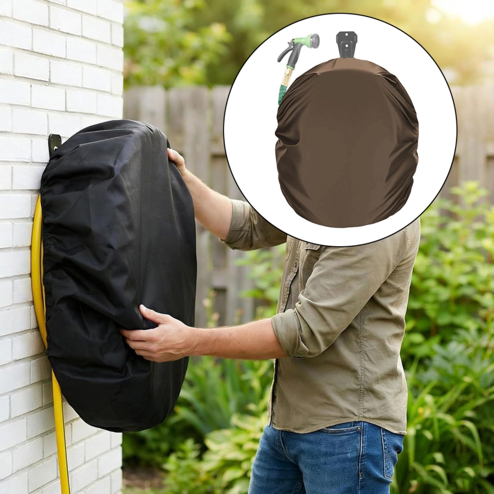 Copertura protettiva per avvolgitubo, in tessuto Oxford 420D, resistente alle intemperie, antipolvere, per giardino, patio, garage, esterno, grigio, 51 x 56 x 21 cm (bianco sporco)
