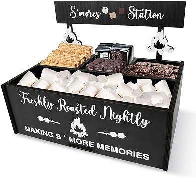 Smores Bar Station Wooden Smores Caddy Holder for Counter 4 Compartment Farmhouse Smores Maker Box Serving Tray Smores Accessories Organizer for Kitchen Camping Decor
