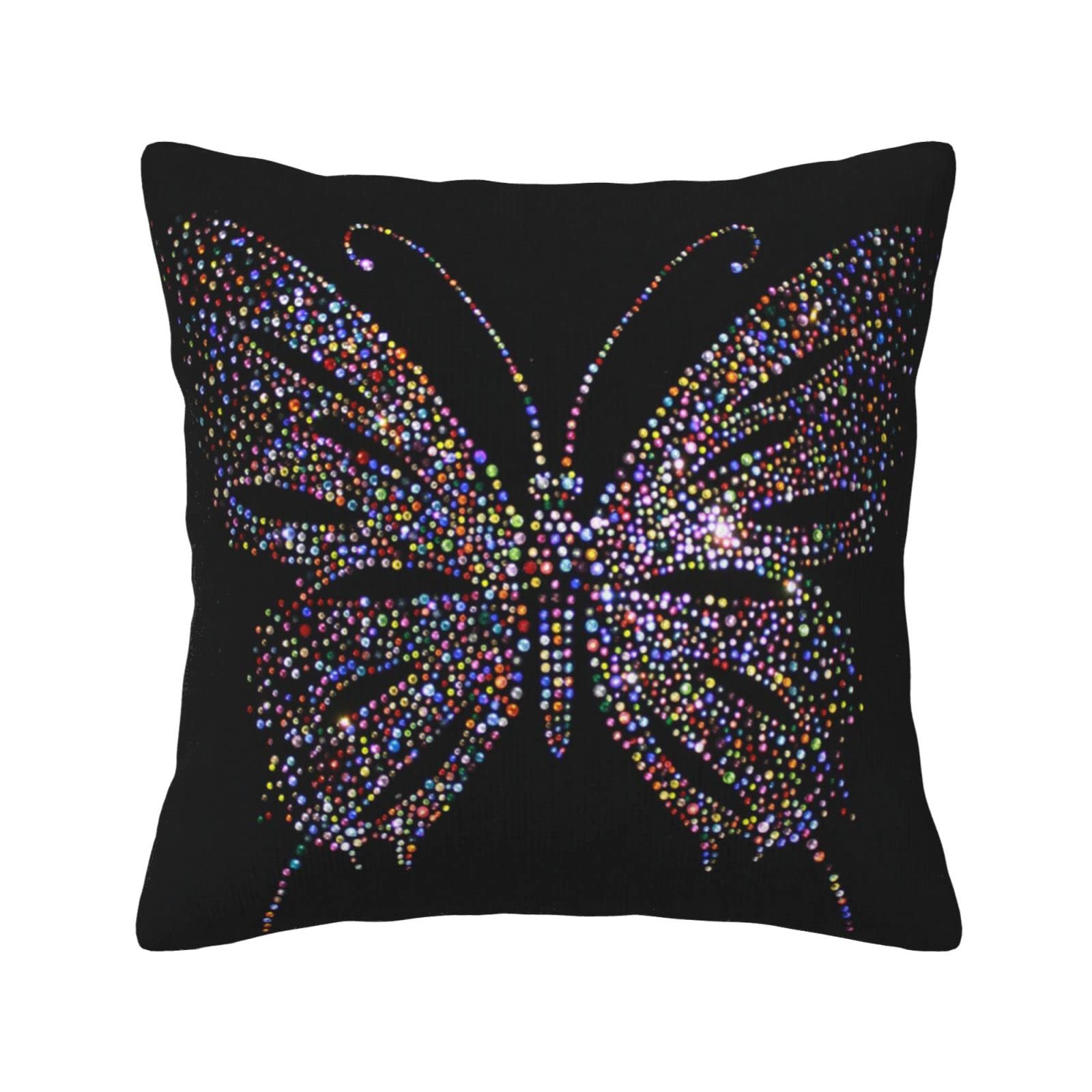 Housse de coussin velours cotele 45x45 papillon strass deco chambre lit