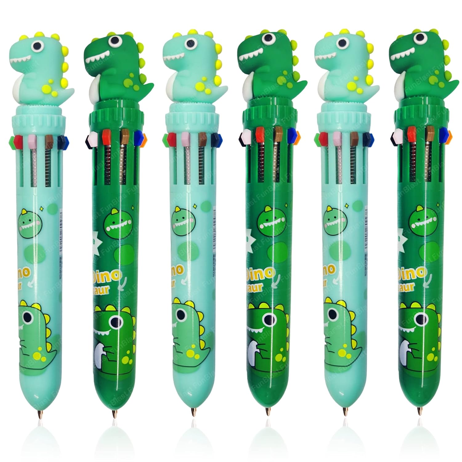 FunBlast 10 Colors Ball Pen Set Dinosaur Pens with Cute Topper