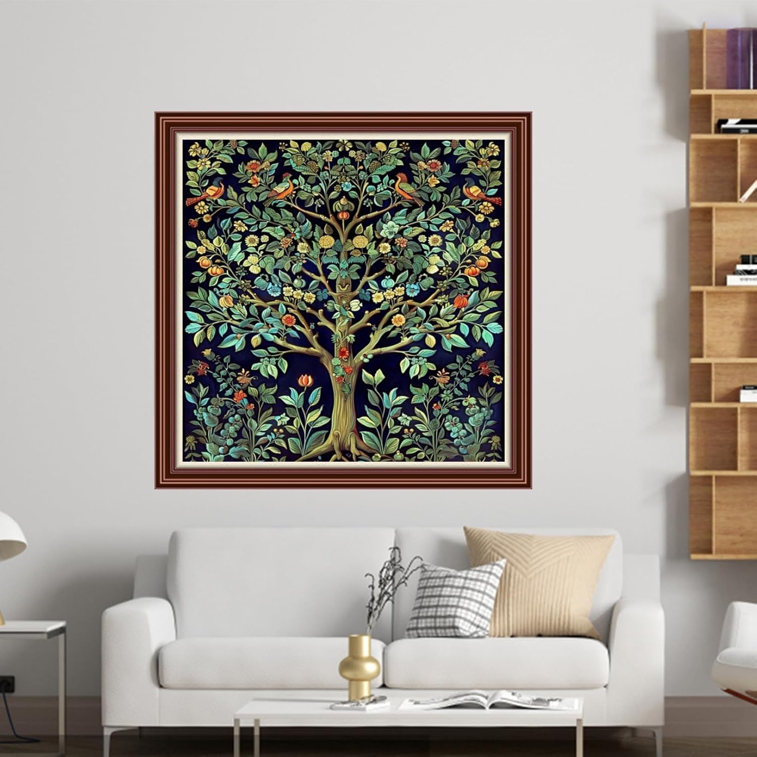 Dimensean Counted Cross Stitch Kit for Beginners, 11CT Unprinted Cross-Stitch Kit Easy Patterns Needlepoint Kit Cross Stitching Embroidery Kit Supplies- Tree of Life, Little Bird 18x18 inch