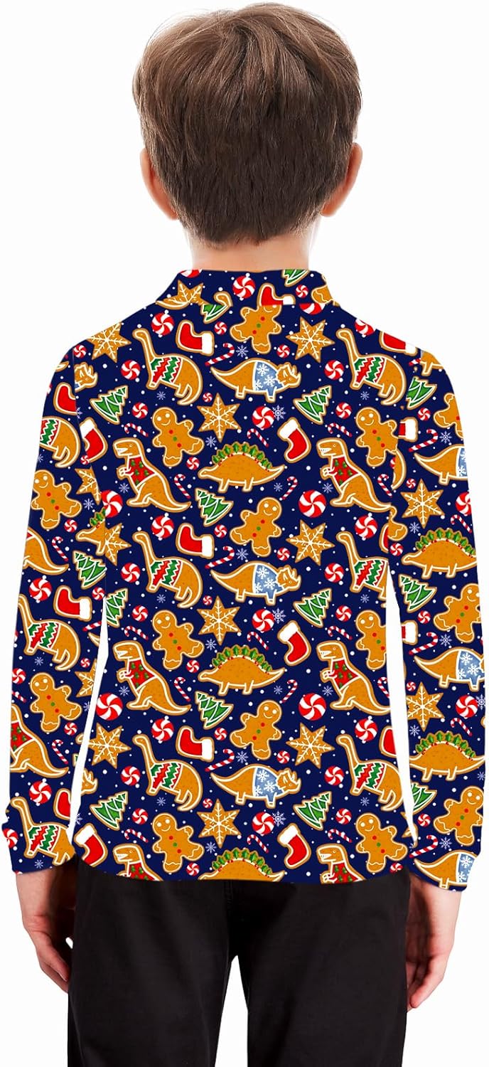 Remimi Kids Valentines Print Polo Shirt Mardi Gras Long Sleeve Collared Shirts 5-14 Years - Image 7