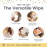 Vista 8 de Tiny Twinkle Toallitas secas 100% algodón para bebé, 480 unidades, uso húmedo o seco, sin olor (fragancia), hipoalergénicas y sin productos