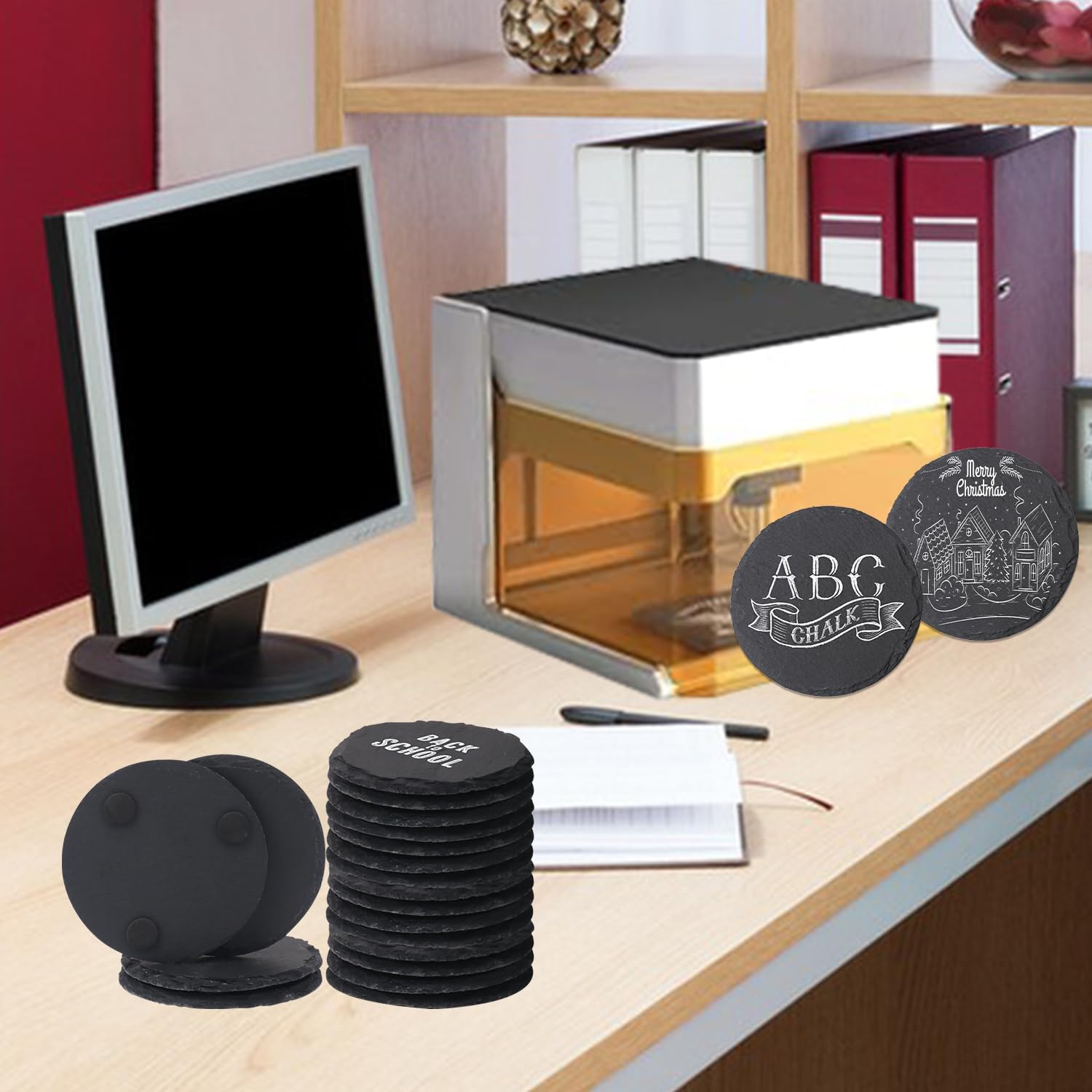 30 Pack 4 Inch Round Slate Coasters, Black Stone Coasters with Anti-Scratch Bottom, Ideal for Home Decor, Bar, Housewarming Gifts, and Laser Engraving KUKLIPJIM - Image 6