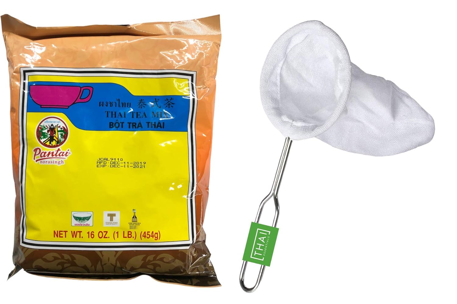 FOXCUP Thai Essentials Set: Pantai Thai Tea Powder Mix & Tea Mesh Strainer
