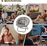 Vista 5 de Silla plegable con platillo, silla Lazy Moon con marco de metal, cómodas sillas de dormitorio para dormitorio, sala de estar, estudio, gris JC