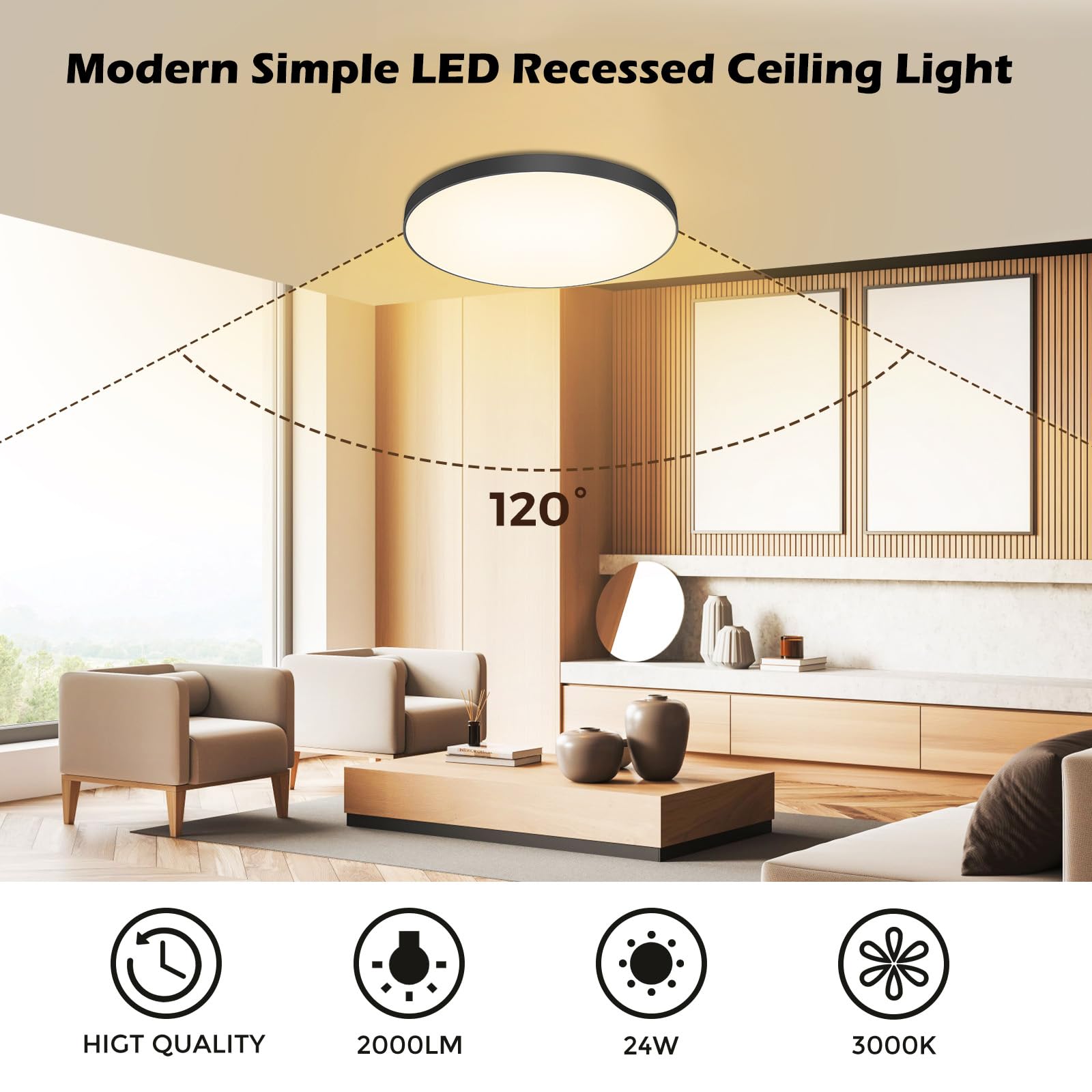 OUILA Plafoniera LED Soffitto 24W, Lampada da Soffitto 3000K 2000LM Plafoniera Bagno IP44 Impermeabile Rotonda Ø28CM Lampadario LED Moderna Luce Soffitto per Cameretta, Cucina, Soggiorno, Balcone