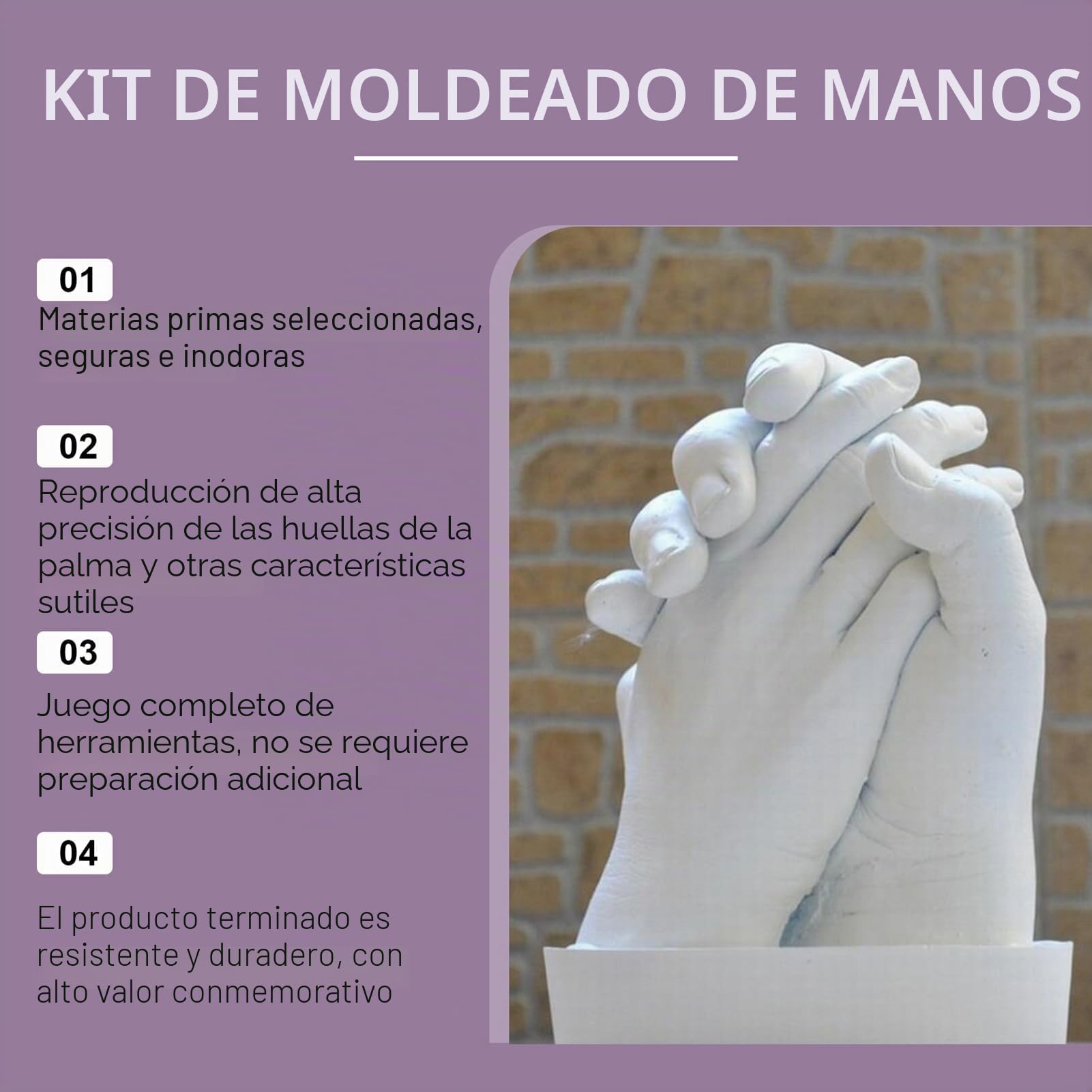 Genérico Kit Para Moldeado De Manos - Kit Para Esculturas En Yeso De Parejas Con Guantes Incluidos,Set Artesanal Romántico Para Bodas, Cumpleaños Y Regalo Para Ella Como Recuerdo Personalizado