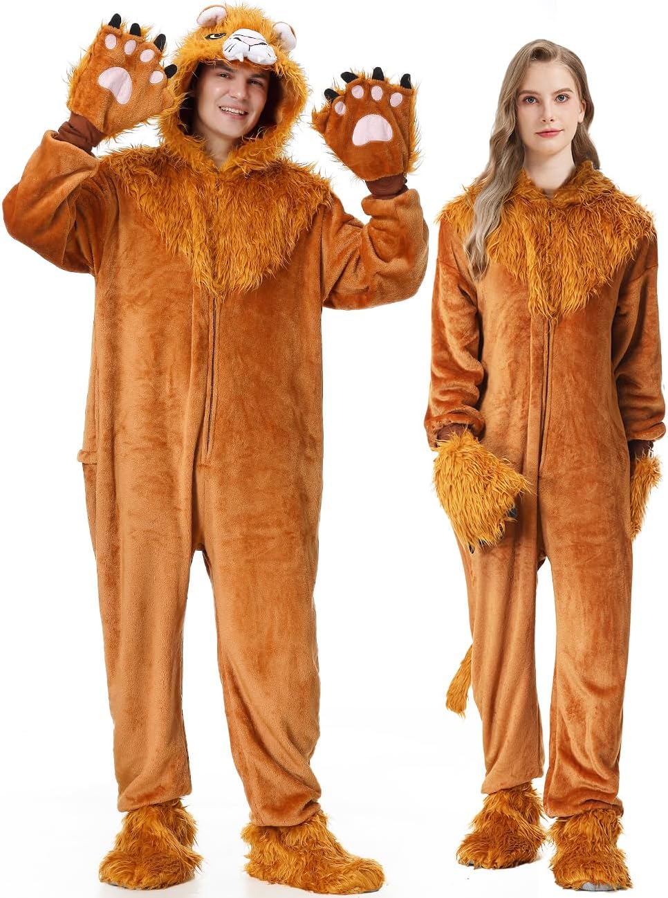 YuDanae Lion Costume Adult Animal Onepiece Unisex Lion Pajamas Halloween Party Onesie Cosplay Jumpsuit for Men Women