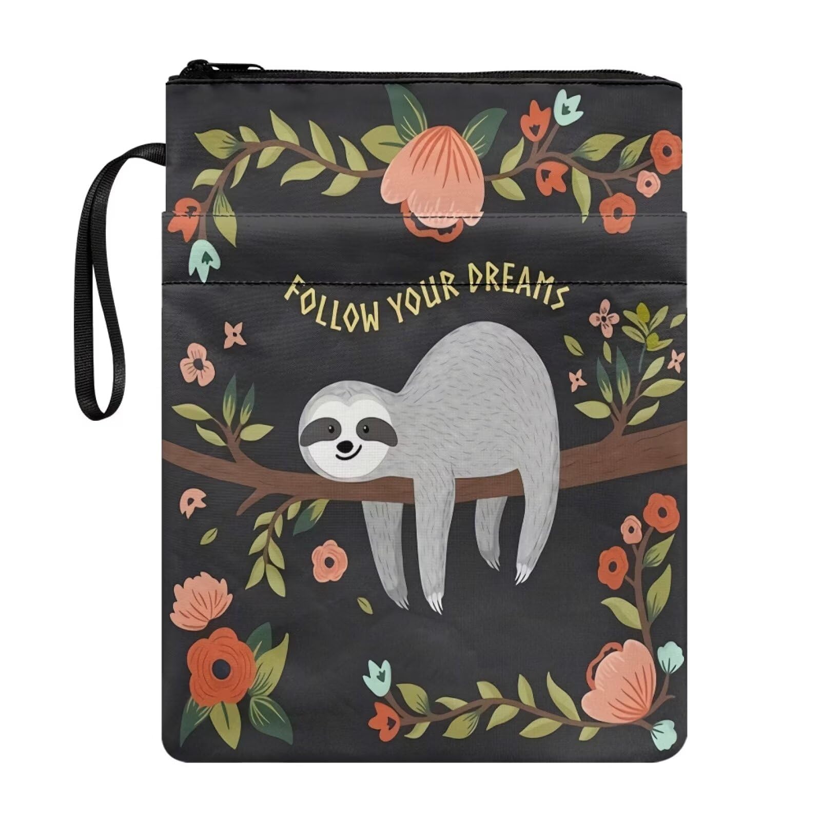 NETILGEN Book Covers for Hardcover Book Sleeve with Zipper and Pocket Book Protector Case Washable Reusable Purse, Grey Sloth Flower โ image 1