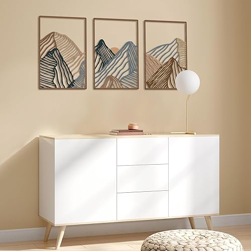 Vista 4 de Peryiter 3 Pcs Metal Wall Art Decor Landscape Mountain Wall Hanging Decor for Living Room Abstract Minimalist Modern Mountain Line Pictures Bathroom