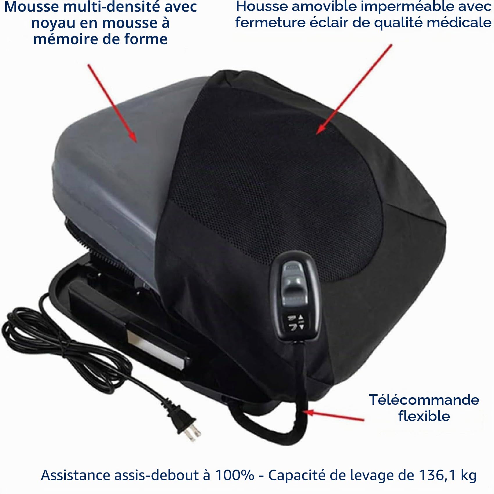 Coussin Releveur, Coussin D'assistance Au Siège électrique, Coussin De Levage Portable, Aide à La Mobilité, Supporte Jusqu'à 280 Lb,Pour Aider Les Personnes âgées Et Handicapées à Monter Et Descendre