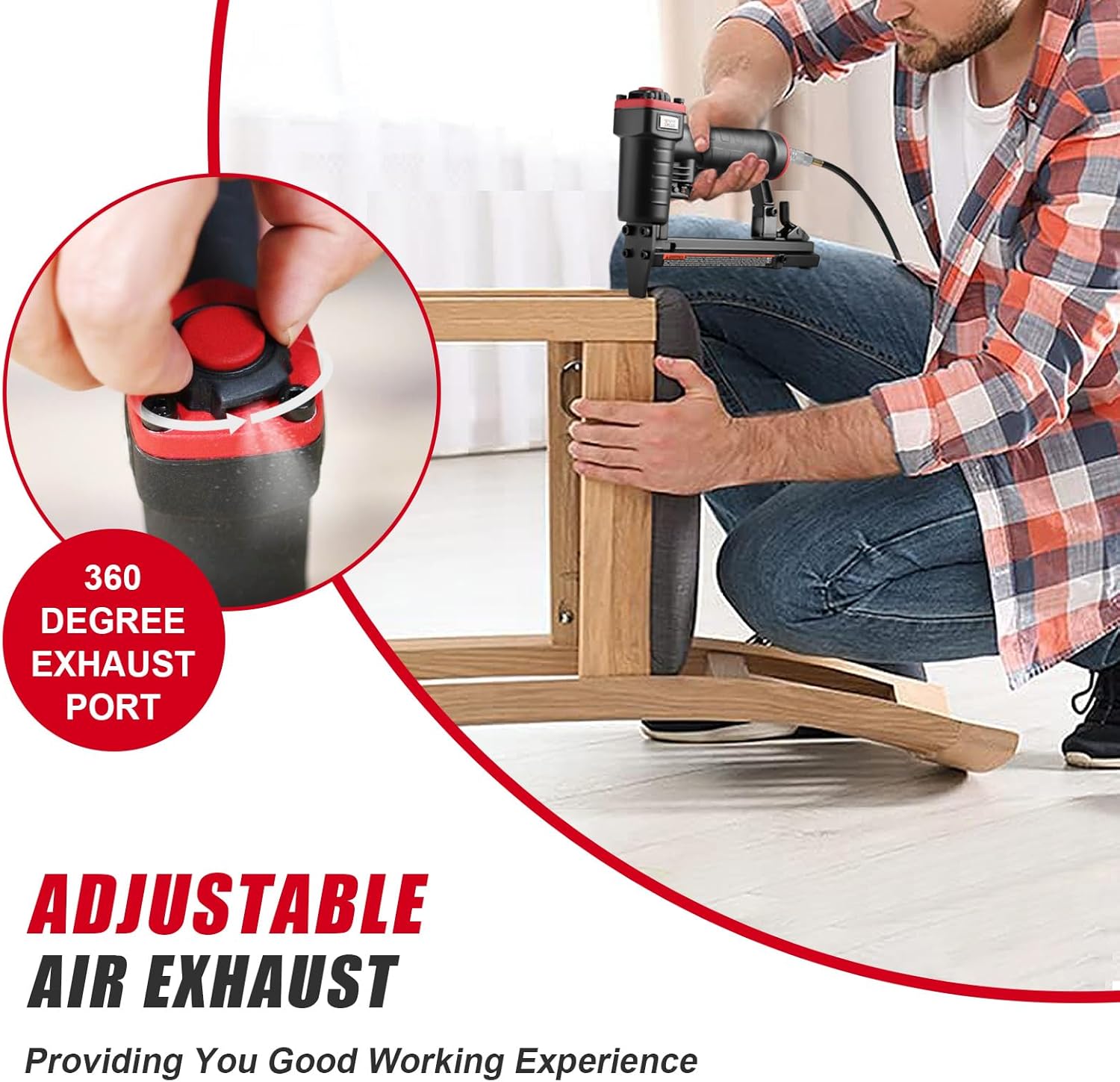 3PLUS H7116SP 22 Gauge 3/8-Inch Crown Pneumatic Upholstery Stapler for 71 Series Staples, 1/4-Inch to 5/8-Inch