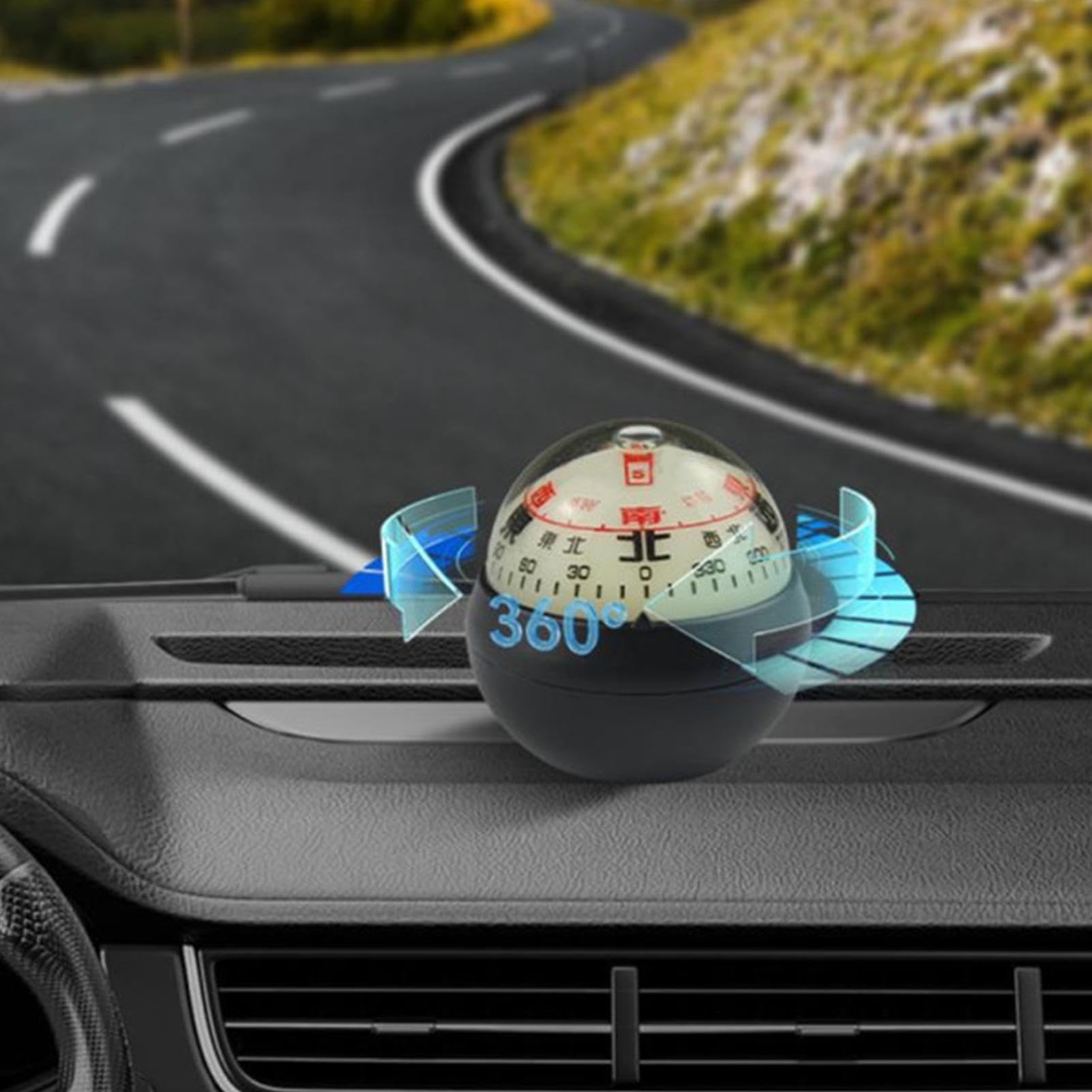 Bola de brújula para salpicadero | Bola de brújula para montaje en salpicadero con doble esfera | Diseño luminoso de montaje en salpicadero, para SUV, camión, RV