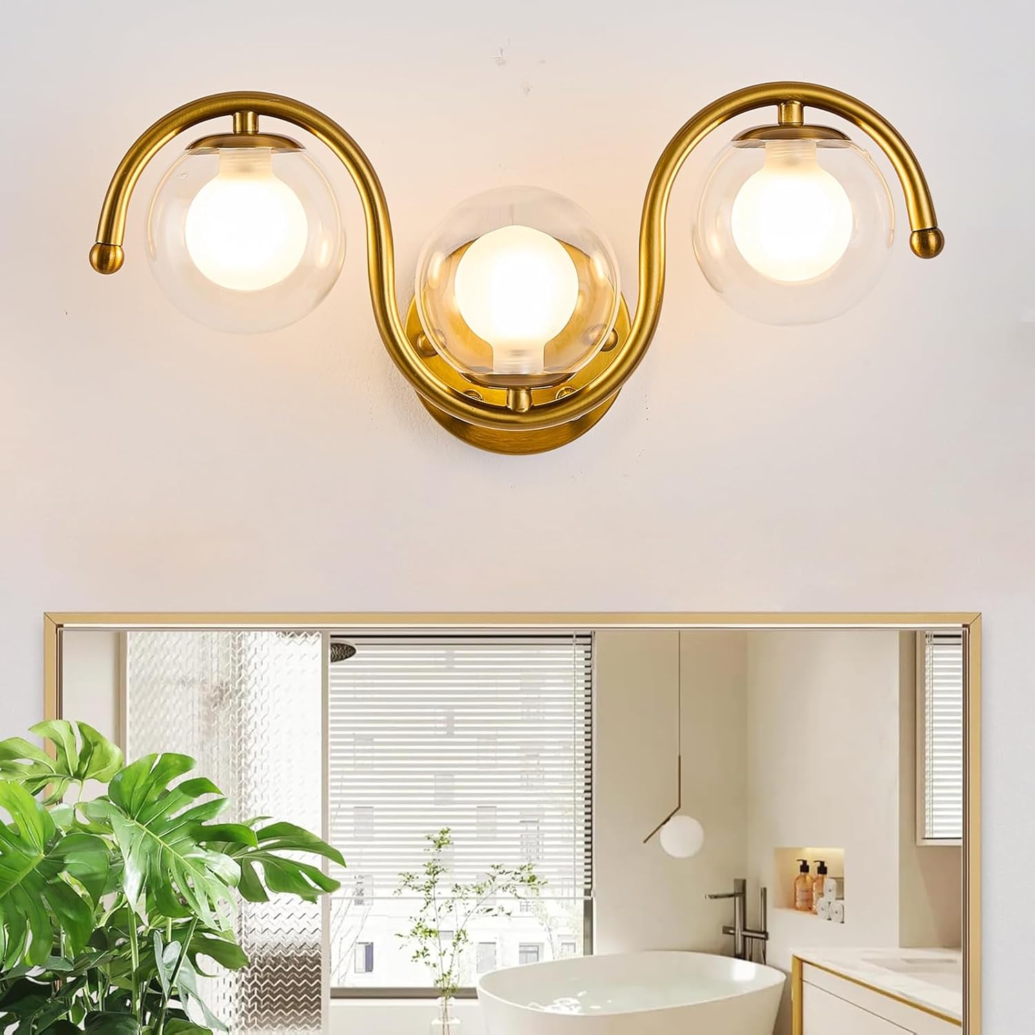 Hsyile Gold Bathroom Light Fixtures Vanity Light 3 Light Wall Sconces Lighting with Double Globe Glass Shades Bath Wall Lamp