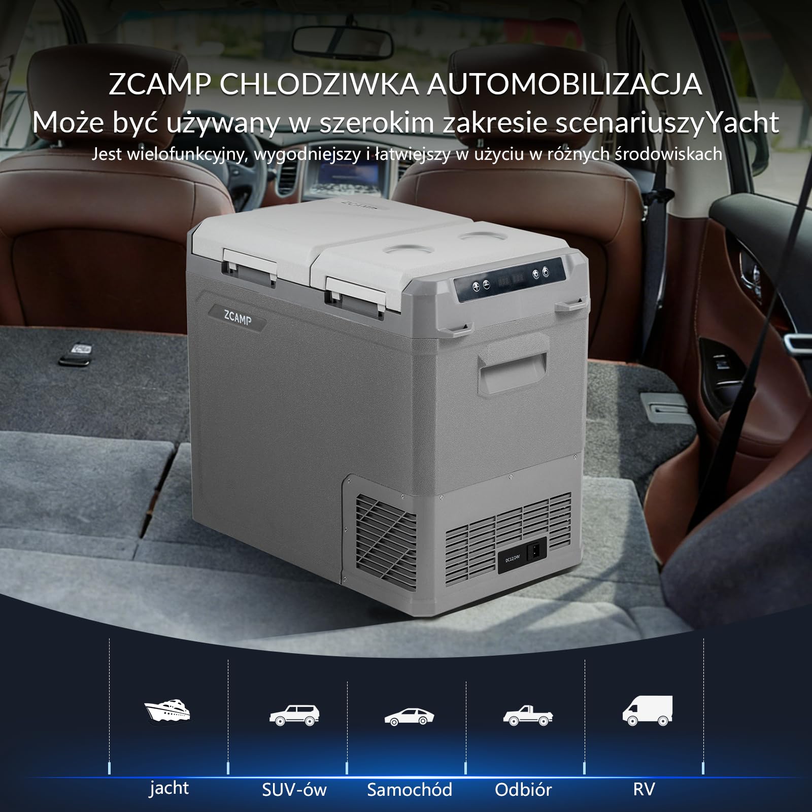 GES55 40 l kompresorowa lodówka samochodowa z podwójną strefą, przenośna, kempingowa, zamrażarka 12/24 V, do samochodów ciężarowych, łodzi, -20℃ - 20℃