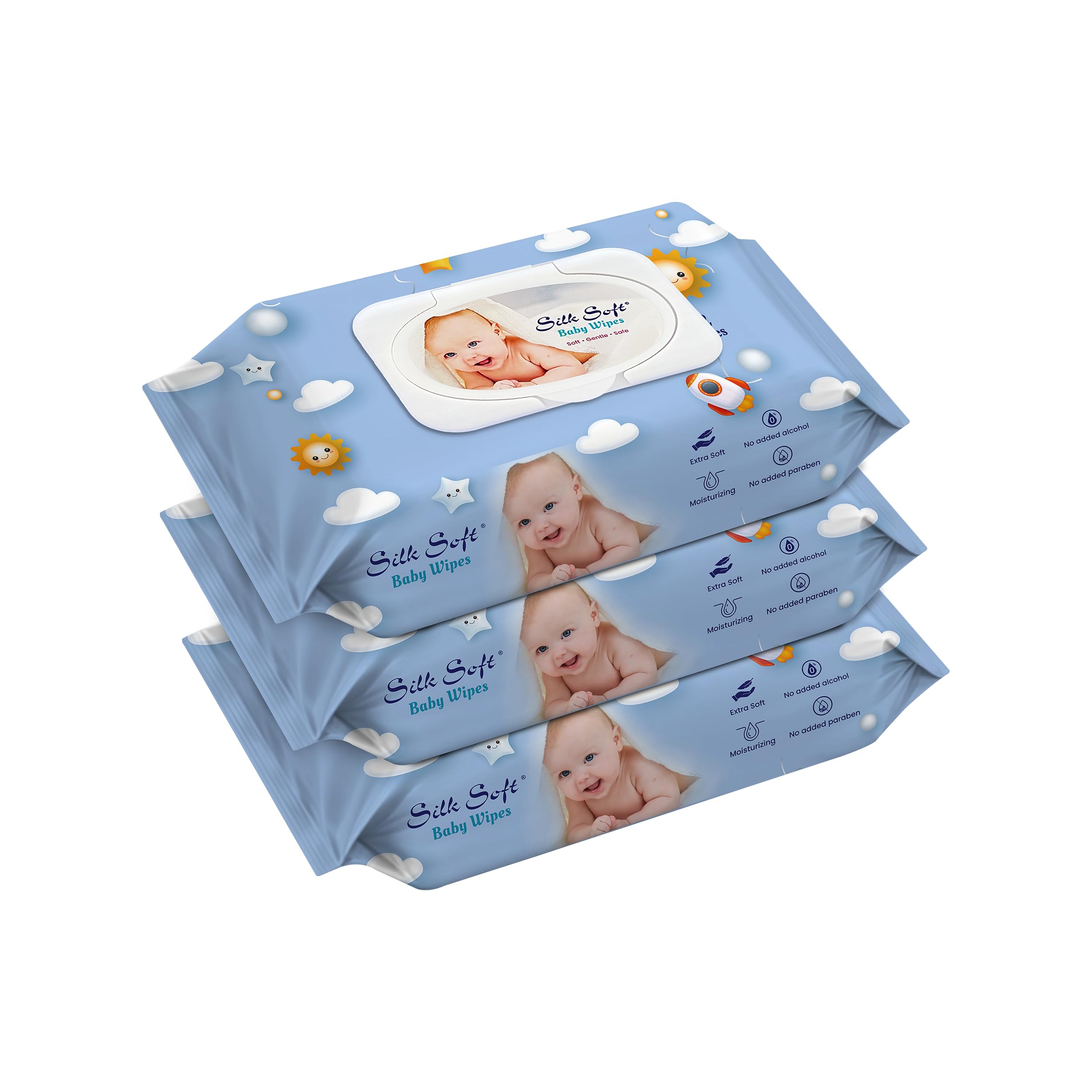 Silk Soft PHbalanced Fragrance Free 82 Pulls Extra Thick Super Soft & Moist Alcohol-free Baby Wet Wipes with Lid | Prevents Rashes Travel Friendly Pack of 03